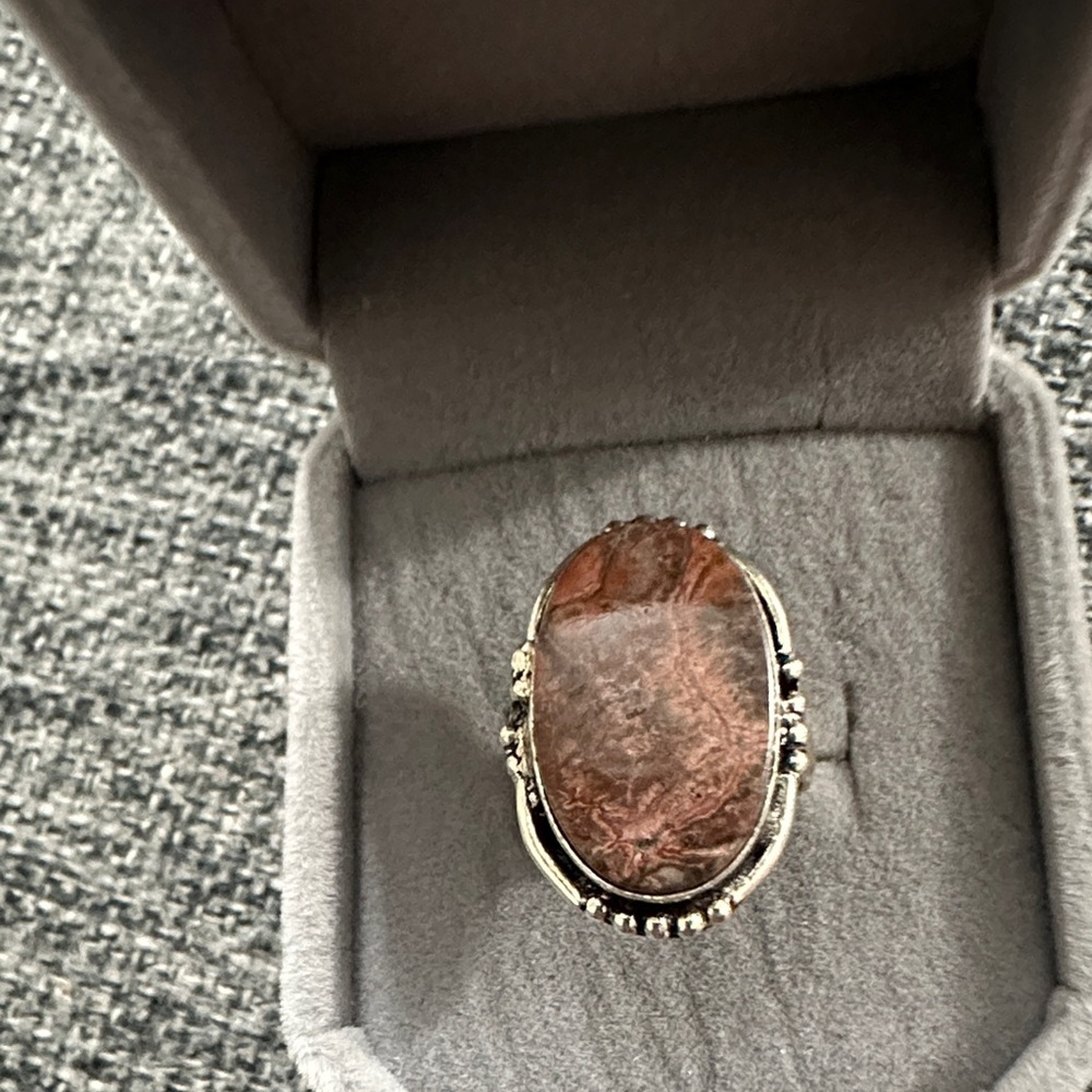 Sterling Silver Brown Jasper Oval Stone Ring - size 5.25